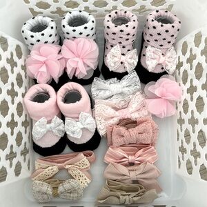 9 head bands and 3 pairs of socks